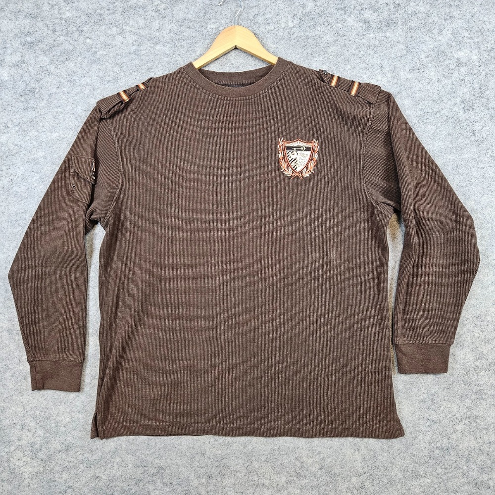 Knockout Jeans Men's Brown Waffle Knit Thermal Size 2X Pullover Streetwear SPOTS